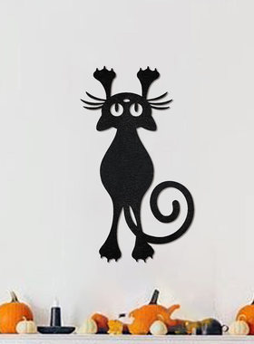 万圣节黑猫毛毡装饰墙贴