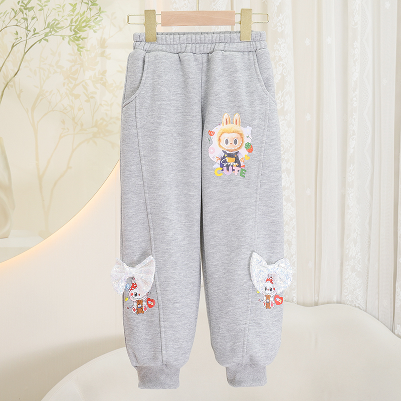 2025秋冬季新款百搭女童宽松卫裤可爱女孩个性外穿长裤加绒休闲裤 - 图2