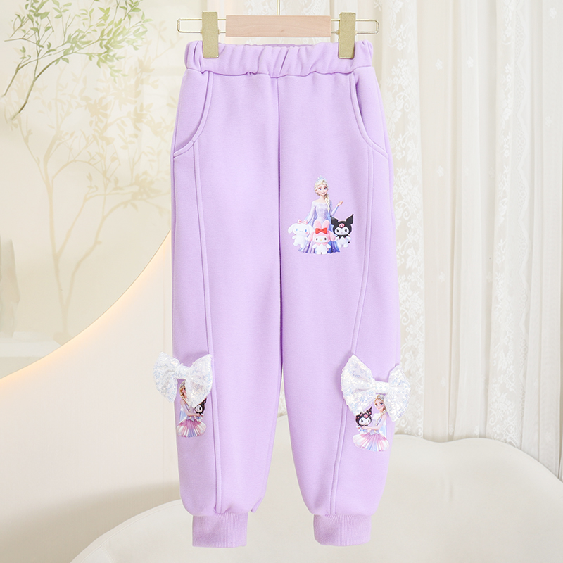 2025秋冬季新款百搭女童宽松卫裤可爱女孩个性外穿长裤加绒休闲裤 - 图1