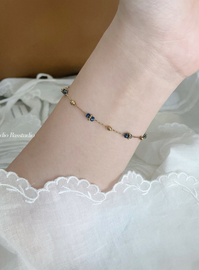 Basstudio 原创油画感星空蓝废土风米珠仿青金色手工金珠项链钛钢