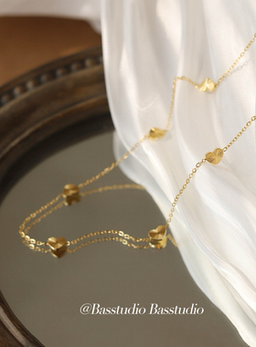 Basstudio欧美时尚百搭爱心批花雕刻桃心项链锁骨链钛钢不掉色