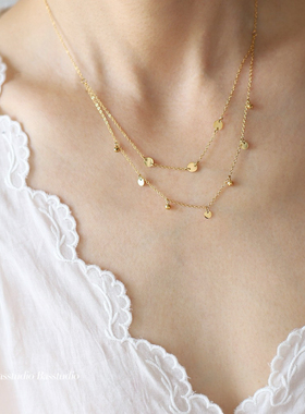 Basstudio 简约设计亮片圆片镭射球双层项链锁骨链钛钢镀18K金