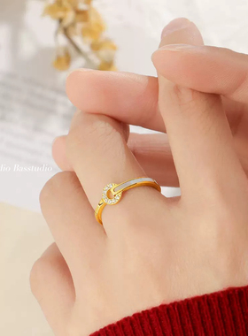 Basstudio轻奢微镶圆圈白贝钛钢戒指女小众设计高级感食指戒气质