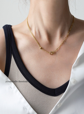 Basstudio欧美钛钢不掉色锁骨链BF风中性项链 麻花圈圈拼接链条