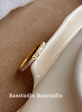 Basstudio不掉色原创设计小众贝母镶钻戒指女轻奢高级感食指戒