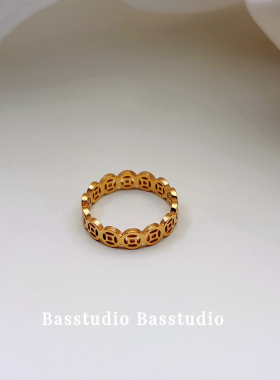 Basstudio钛钢不掉色招财聚财铜钱戒指女小众设计感食指戒轻奢