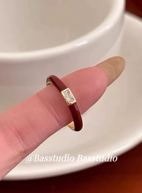 Basstudio不掉色安可拉锆石戒指钛钢方糖女轻奢高级感食指戒个性