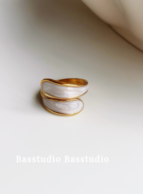 Basstudio 欧美滴油几何钛钢戒指女开口可调节小众轻奢高级感指环