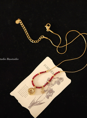 Basstudio 新年款2026福字中国风串珠葫芦喜庆红色项链锁骨链钛钢