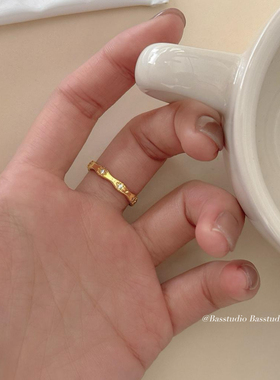 Basstudio 【星芒】轻奢精致八芒星波浪设计钛钢金色时尚气质戒指