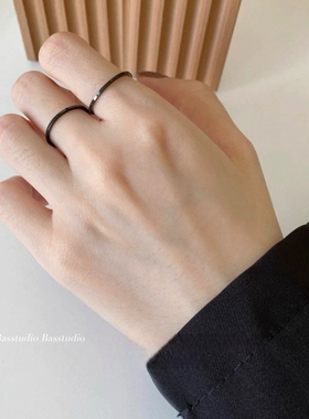 Basstudio暗黑极细素圈戒买一送一钛钢不掉色高级简约个性戒指