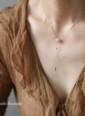 Basstudio 时尚简约百搭微镶水滴锆石项链轻奢高级感锁骨链女钛钢
