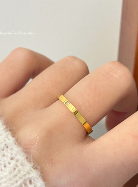 Basstudio 不掉色情侣对戒日韩简约百搭小方钻戒指小众设计感素戒