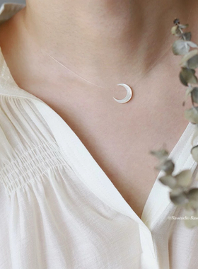 Basstudio 原创设计隐形鱼线贝壳月亮月牙项链项圈 钛钢镀18K金