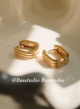 Basstudio小众耳环方形简约耳扣轻奢百搭钛钢不掉色耳饰线圈气质
