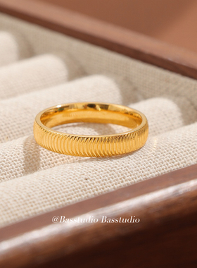 Basstudio 波光粼粼~猫眼波纹戒指轻奢高级感尾戒素圈戒指女小众