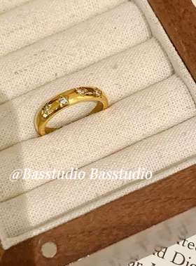 Basstudio 中古vintage简约星星戒指钛钢镀18k金时尚镶钻女小众