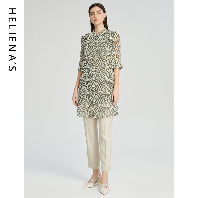 海兰丝2024商场同款长款衬衫法式优雅别致衬衫裙春季新款H232BL02