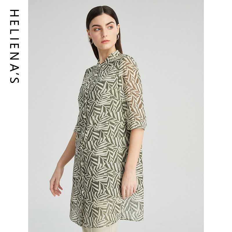 海兰丝2024商场同款长款衬衫法式优雅别致衬衫裙春季新款H232BL02