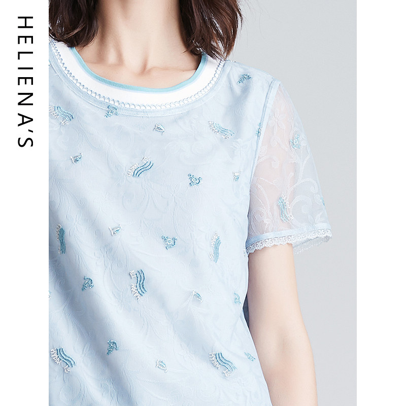 海兰丝2020夏新款宽松大码网纱小衫 海兰丝蕾丝衫/雪纺衫