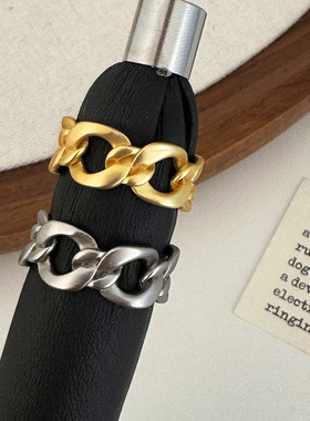 跨境外贸小众高级感几何链条戒指开口可调节镂空铜镀真金轻奢戒指