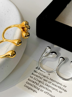 小众个性设计感双指头开口可调节戒指简约气质时尚百搭高级感手饰