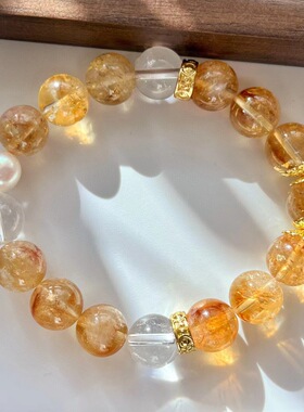 10M美拉德风天然高品质天然虎眼黄水晶紫水晶白水晶紫幽灵手链