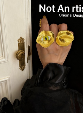 欧美复古个性小众夸张恶魔之眼不对称双头戒指轻奢时尚开口指环潮