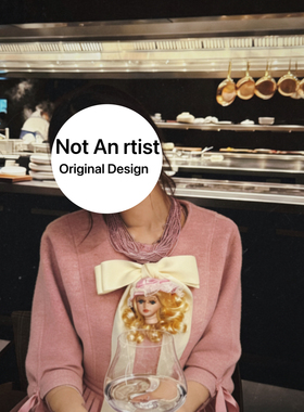 vintage欧洲古董陶瓷娃娃handmade可爱洋娃娃蝴蝶结项链毛衣链