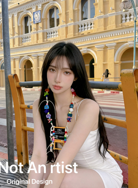 韩系ins小众设计项链 彩色字母积木串珠小黑板甜妹个性配饰长项链