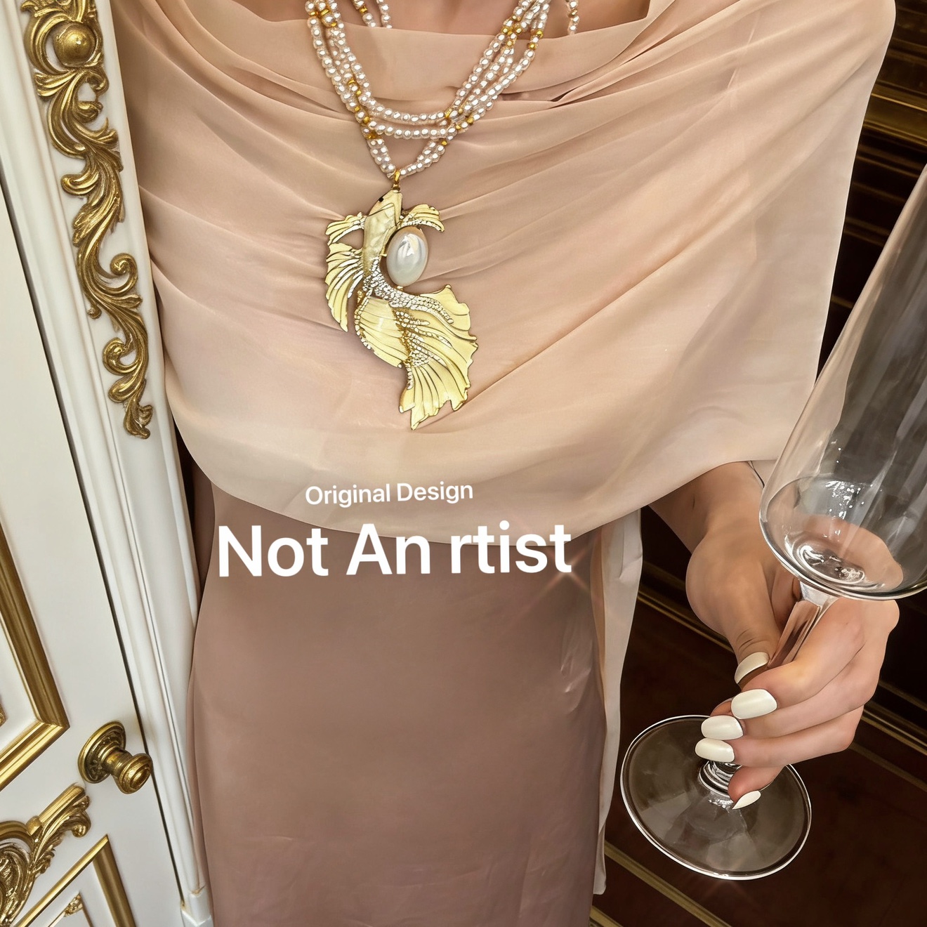 vintage原创小众高级感镶钻滴油锦鲤吊坠仿真珍珠叠戴宴会项链 - 图3