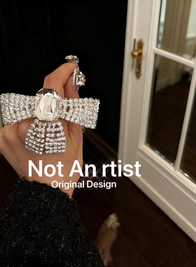 欧美复古轻奢宴会满钻方形大宝石法式时尚名媛气质立体蝴蝶结戒指