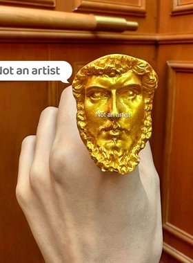 原创设计希腊风格金色面具戒指凝刻文艺复兴之美大卫雕像艺术戒指