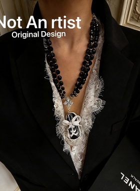 原创帆布鞋哥特风黑色串珠项链多层叠戴毛衣链高级感小众锁骨链