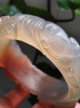 玛瑙印象 安居乐业 天然巴西粉玛瑙雕刻手镯 高冰粉料 可爱蜗牛60