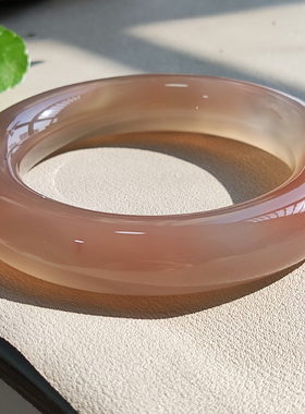 玛瑙印象 桃花源 纯天然巴西老料粉玛瑙手镯 冰透粉 胖圆条61