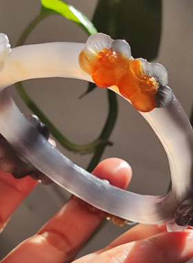 玛瑙印象 暗香浮动 纯天然巴西老料玛瑙雕刻手镯 精工梅花手镯62