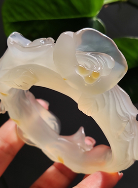 玛瑙印象 夕颜花 纯天然江料北红玛瑙雕刻手镯高雅纯白胶润荧光57