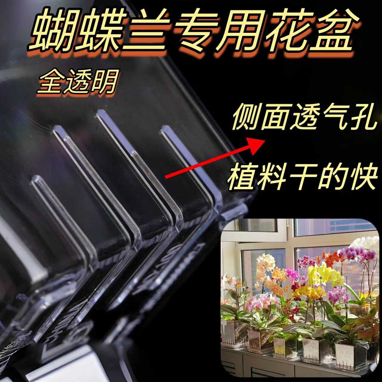 识兰高透明方形透气简约塑料桌面花盆蝴蝶兰洋兰专用观根控根盆 - 图1