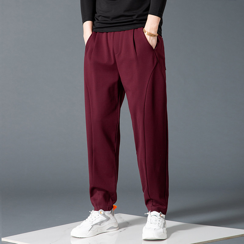 哈伦裤男宽松弹力运动裤酒红色新款小脚纯色棉百搭男士潮牌休闲裤,淘宝优惠券,粉丝福利购,淘宝优惠卷