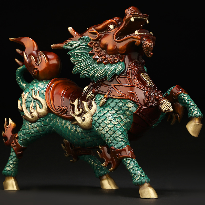上善若水 《风火麒麟》铜摆件一对 招财纳福公司家居装饰品0101