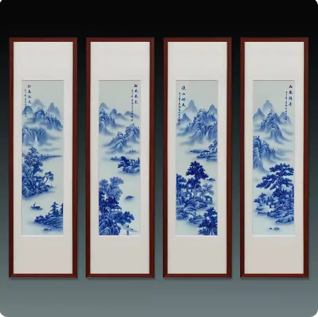 景德镇手绘瓷板画青花梅兰竹菊四条屏新中式客厅沙发背景墙挂画 - 图0