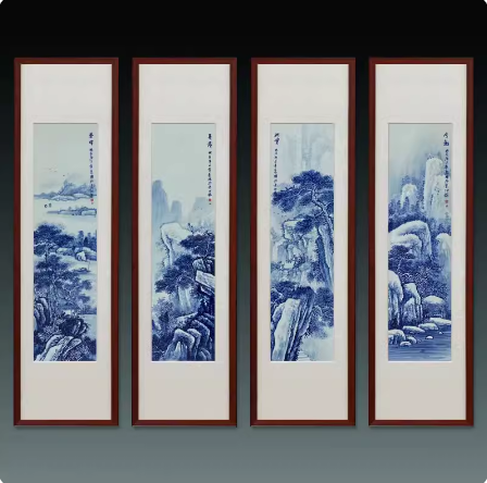 景德镇手绘瓷板画青花梅兰竹菊四条屏新中式客厅沙发背景墙挂画 - 图1