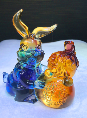 琉璃玉兔送福葫芦兔子摆件工艺品高档家居装饰办公室摆设生日礼物