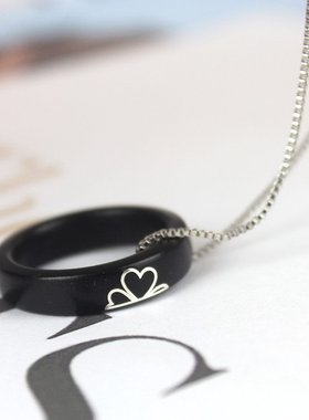 黑檀木镶银四叶草木戒指紫光檀镶嵌国风情侣对戒个性指环饰品批发