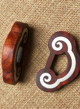 小叶紫檀木镶银如意饰品配件黑檀双面镶嵌吉祥锁背云吊坠散珠定制