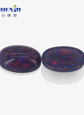 蛋形弧面合成欧泊石宝石裸石OPAL 黑色系椭圆形平底素面澳宝FH22