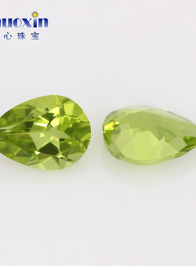 俄罗斯天然橄榄石梨形裸石 水滴形形尖底刻面透绿色彩色宝石diy