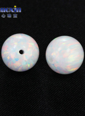 全孔圆珠白色欧泊石欧珀裸石 球形打孔珠子人造合成澳宝通孔OP18