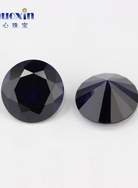 圆形35#蓝刚玉裸石戒面散珠 深蓝色人造合成蓝宝石尖底主石